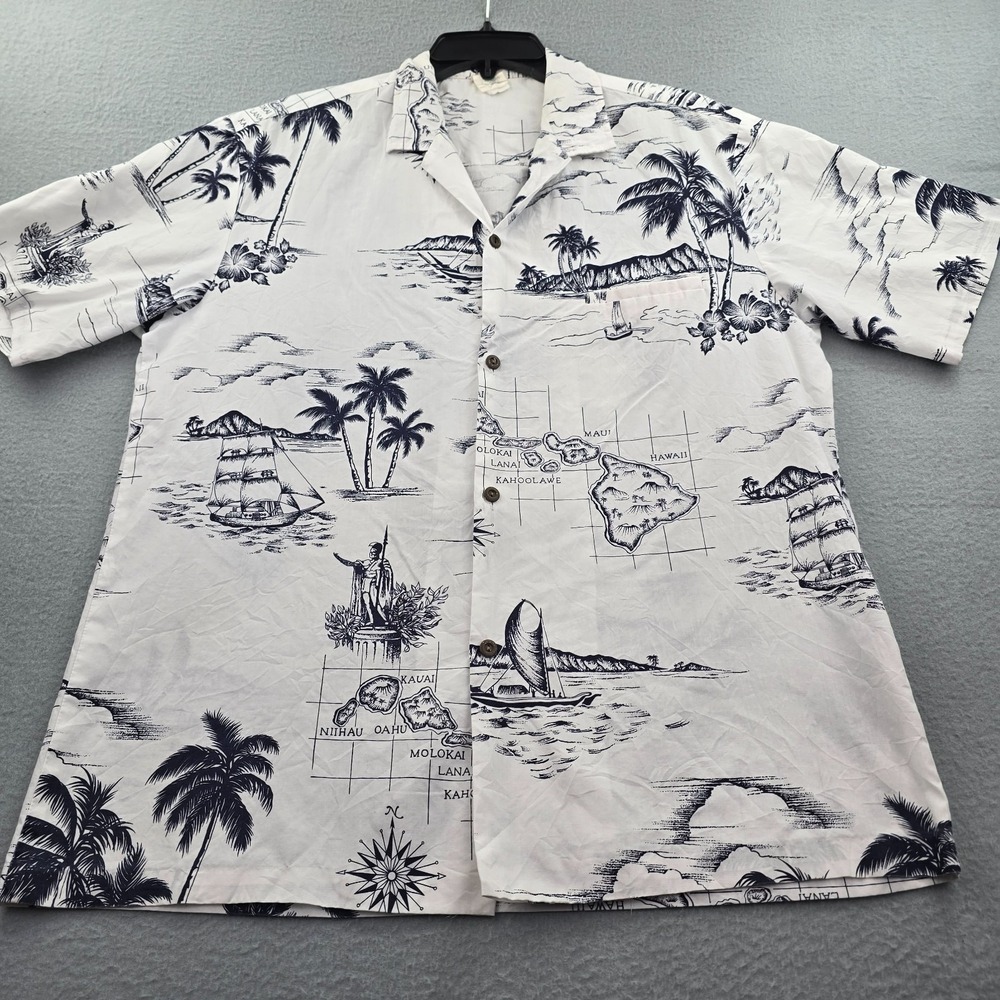 Vintage Royal Creations Hawaiian Shirt Men's Large White Tropical Island Print